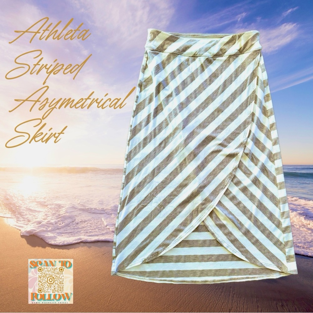 ATHLETA ASYMMETRICAL HEM STRIPED SKIRT